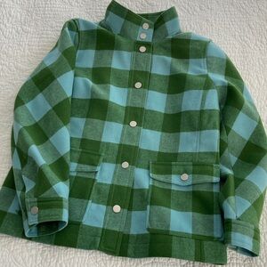 Talbots Petite Green and Blue Plaid Wool-Blend Blazer with Silver Snaps, MP